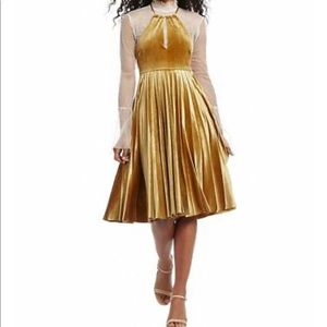 Gianni Bini Gold Velvet Pleated Dress